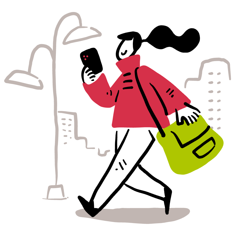 Frau mit Tasche und Smartphone in der Hand